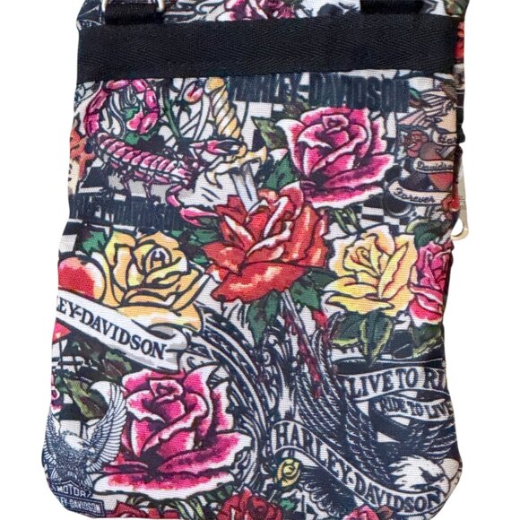 HARLEY DAVIDSON X-Body Sling Bag Adjustable Strap Tatoo Design 3 Zips - Picture 5 of 8